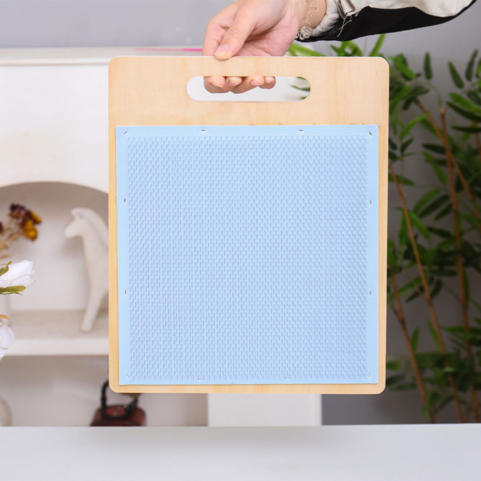Textile Sewing Support - Wolmengbord Houten wolmengselkamset met draaibaar vezelgarenbord