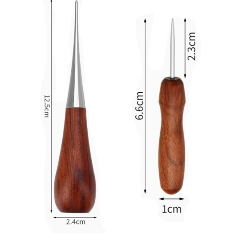 Textile Sewing Kit - Professionele lederen houten handvat-priem DIY-gereedschap voor