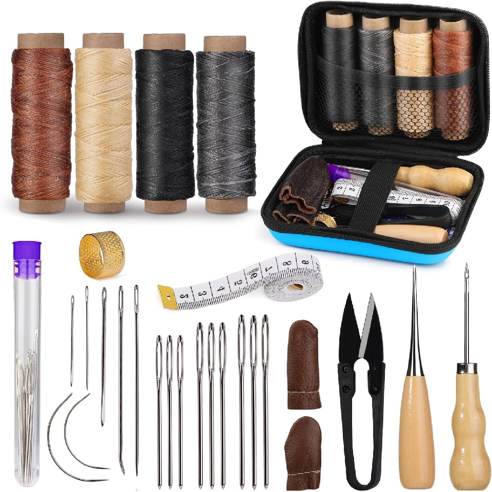 Textile Sewing Kit - BUDDUR lederen naaigereedschapset met gewaxte draad