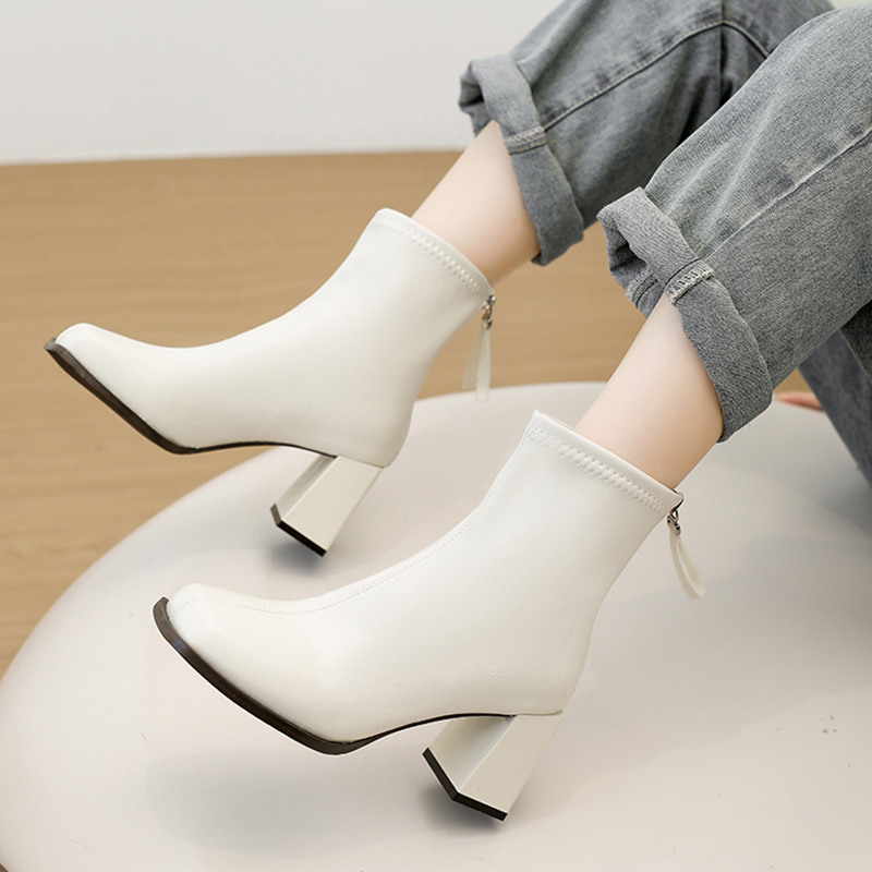 Sewing Latex - Dames Enkellaarzen Vierkante Teen Dik Blokhak